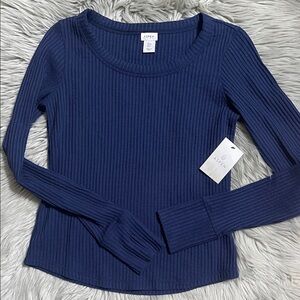 Aspen Navy Ribbed Long Sleeve Top